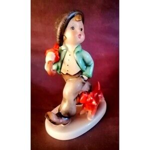 Hummel Strolling Along Boy Walking With The Dog Figurine in original Box